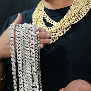 Collar de Hombre de Plata de Ley 925 Chapado en Oro de Miami de 10-20 mm, Certificado por GDTC, Joyería Hiphop con Incrustaciones de Moissanita, Eslabones Cubanos - Product Image 1