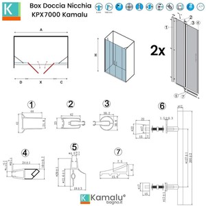 Kamalu KPX7000N moderna porta doccia senza telaio in acciaio inox 150 cm nero doppie porte a battente pannelli fissi per bagno scorrevole - Product Image 3
