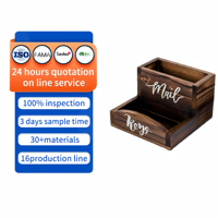 Organisateur de bureau en bois avec porte-lettres et plateau à clés, en forme de L, à deux niveaux, rangement de bureau, décoration en bois foncé, vente en gros directe d'usine