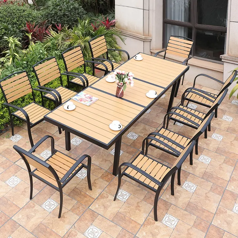 Mojia wood chair set garden table chair weather-resistant foshan furniture plastic wood patio chairs outdoor furniture 5pcs set