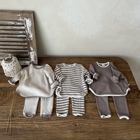 Printemps automne infantile garçon fille décontracté solide pull gaufré lâche pyjamas 2 pièces tenue costume bébé vêtements ensembles