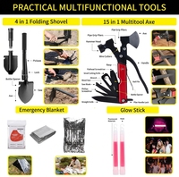 Kit de survie compact tactique d'urgence en gros, sac de survie rouge avec ensemble multifonctionnel pour le camping en plein air
