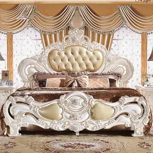 Nach Maß Vintage Geschnitzte Bett Klassische Massivholz Master Schlafzimmer Möbel Luxus Doppel Betten