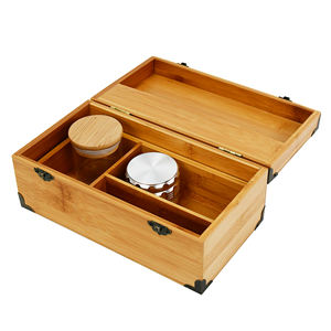 Bamboo Rolling Tray Stash Box Venta al por mayor Caja de bambú de almacenamiento de 3 compartimentos con tarro de vidrio - Product Image 1