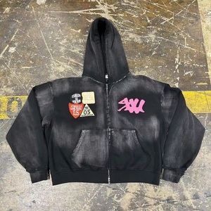 Logo personnalisé Hommes Veste Déchiré Poids Lourd 500 Gsm Délavé Brodé Streetwear Boxy Distressed Acid Wash Zip Up Hoodie - Product Image 4