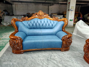 Muebles para el Hogar, Sofá de Salón, Juego de Sofás de Cuero para Sala de Estar, Estilo Clásico, Sofá Seccional de Madera de Ébano - Product Image 3