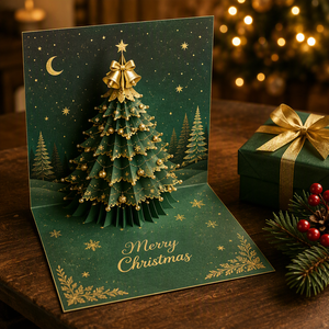 Carte de vœux de Noël imprimée numériquement en 3D avec vernis brillant et motif d'arbre pour offrir en cadeau en saison - Product Image 2