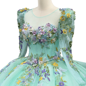 Robe de Quinceañera Jancember 6536 <span class=keywords><strong>vert</strong></span> <span class=keywords><strong>menthe</strong></span>, robe de bal florale, robe de mariée <span class=keywords><strong>vert</strong></span> sauge, manches lanternes, robe de fête d'anniversaire Sweet 16, tenue de cérémonie - Product Image 5