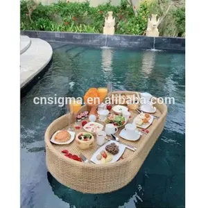 Hotel Furniture Floating Breakfast Basket Outdoor Woven Wicker Swimming Pool Party Serving Tray