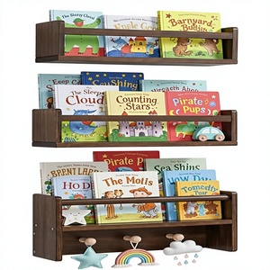 16" Inch Pine Wall-Mounted Floating Bookshelf Hooks Protective for Nursery Kids' Rooms Living Rooms Kitchens Set 3 - Product Image 1