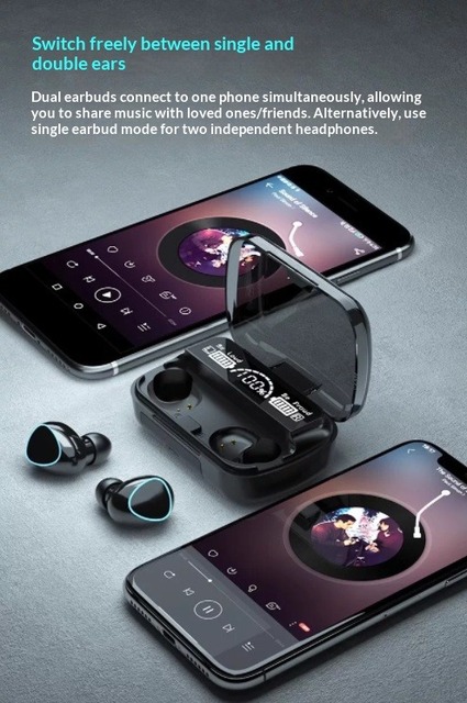 ENC Noise Canceling In-Ear Earbuds HiFi Bass LED Battery Display Touch Control Sports Music Gaming Charging Case