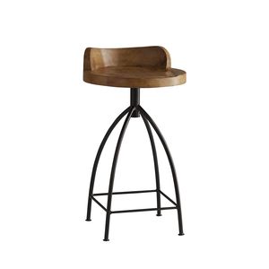 Minimalist Rustic Wooden Bar <b>Stool</b> with Luxury Vintage Design Upholstered Swivel Seat and Metal Legs for Dining - Product Image 1