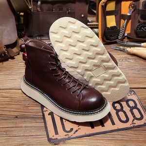 รองเท้าบูทหนังผูกเชือกทรงกลมสำหรับผู้ชาย สไตล์อังกฤษย้อนยุคสุดเท่ พร้อมเสริมความสูงและพื้นรองเท้าหนา - Product Image 6