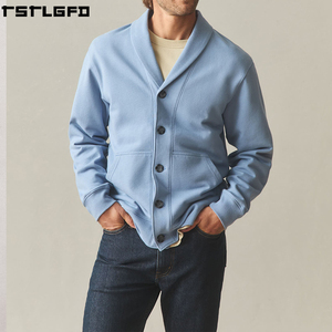 Oem Odm <b>Shawl</b> <b>Collar</b> <b>Cardigan</b> <b>Men</b> Light Blue Five Button Patch Pocket Ribbed Cuff Streetwear <b>Men'S</b> Sweaters Manufacturers Bulk - Product Image 1