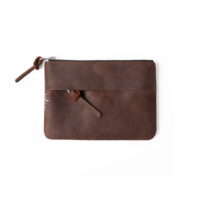 Dompet Kulit Asli Buatan Tangan Unisex Pendek Tipis Tahan Lama dengan Ritsleting Lapisan Katun 3 in 1 Gaya Nasional