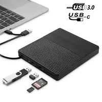 Unidad de CD DVD externa USB 3,0 tipo C con lector de tarjetas SD/TF, quemador de disco portátil
