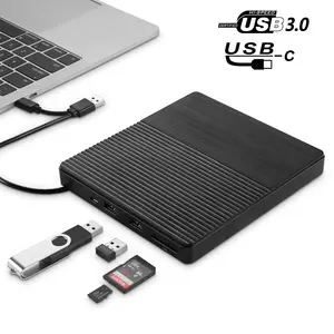Venta al por mayor 3,0 cd player-Unidad de CD DVD externa USB 3,0 tipo C con lector de tarjetas SD/TF, quemador de disco portátil