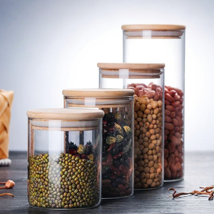 8oz cao Borosilicate nhỏ màu hồng nhà bếp bằng gỗ Mason gia vị thủy tinh lưu trữ hộp <span class=keywords><strong>Jar</strong></span> với tre vàng mật ong dipper Nắp - Product Image 1