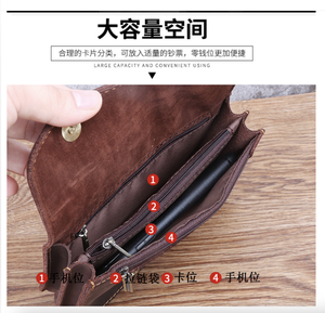 Sac banane en cuir de vachette Andong pour hommes et garçons, sacoche de taille en cuir Crazy Horse, pochette portable pour téléphone, portefeuille rétro, sac à main d'extérieur pour homme - Product Image 5