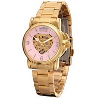 Montre mécanique automatique Winner pour femme, élégante et décontractée, à petit cadran ajouré, bracelet en acier inoxydable, aiguilles cachées
