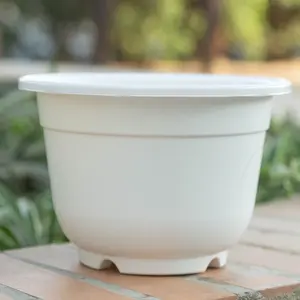 2024 NEW DESIGN DURABLE ROUND WHITE PLASTIC POT PRODUCT GREEN GARDENING SEEDING NURSERY POT WHITE PLASTIC POT IN VIETNAM