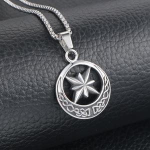 <b>Titanium</b> Steel Star Pendant Necklace Eight Pointed Star Design Round Charm For Men Women Fashion Jewelry SP812 - Product Image 4