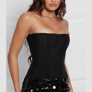 Women Fashion Corset High Elastic Woven Mesh Slim Fit Fishbone Backless Solid Color Sexy Bustier ODM Button - Product Image 4