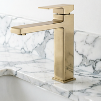 Robinet de lavabo carré haut de gamme HONGDEC en laiton brossé, à poser sur le plan, monotrou, monocommande, eau froide et chaude