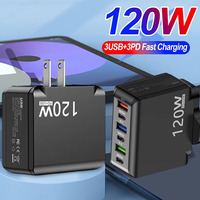 Chargeur mural 120W USB PD, adaptateur de voyage multi-ports 3USB+3PD, charge rapide pour ordinateur portable/appareil photo/écouteurs, prise EU/US/UK