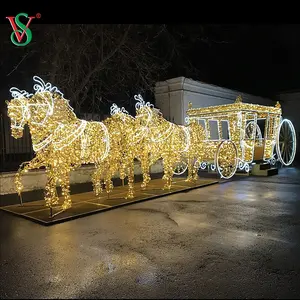 LED 3D Horse Carriage Santa Sleigh pour la décoration extérieure de Noël dans la rue