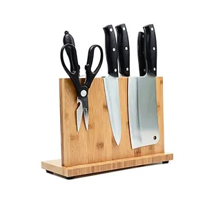 Bambu Bancada Organizador Rack Knife Block Madeira Magnetic Kitchen Knife Holder com Suporte De Placa De Corte