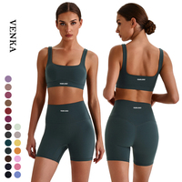 Kadınlar Yüksek Esneklikli Fitness Hızlı Kuruyan Koşu Spor Yoga Seti U Şekilli Güzel Sırtlı Spor Sütyeni T-Line Olmayan Tasarım Dar Şortlar