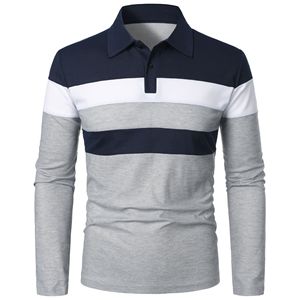 <span class=keywords><strong>Polo</strong></span> à la mode à <span class=keywords><strong>manches</strong></span> <span class=keywords><strong>longues</strong></span> et à rayures contrastées décontracté de grande taille pour hommes - Product Image 4