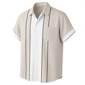 Chemise moderne couleur crème avec blocs de couleur, design simple à panneaux et manches courtes, style boutonné sur le devant - Product Image 5