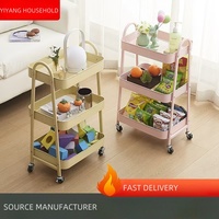 Étagère de rangement pliable à 3 niveaux en métal multicouche sur roulettes pour salon, rangement de collations sur roulettes, design moderne et gain de place
