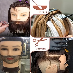 Tête de Mannequin Homme avec Barbe Cheveux Humains Coupe Tête d'Entraînement avec Cheveux Epais Tête de Mannequin de Coiffeur Tête de Poupée - Product Image 6