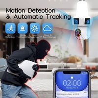 Kamera keamanan nirkabel tiga lensa 12mp E27 bohlam lampu kamera jaringan Cctv Audio dua arah rumah kamera IP PTZ Wifi Mini