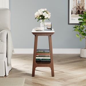 Retro Reddish Brown Narrow Side Table with Storage <b>Shelf</b> Small End Table for Living Room Entryway - Product Image 3