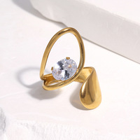 Großhandel Unregelmäßiger Geometrischer Offener Ring Modischer Trendiger Hochwertiger Edelstahl PVD 18K Gold Hypoallergener Strass-Ring