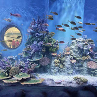 Tanque de Agua de Mar de Alta Calidad con Paisajismo de Coral Simulado, Escondite para Peces y Camarones, Escenario de Fondo Marino