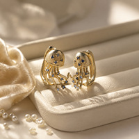 Boucles d'oreilles créoles en laiton plaqué or, motif animaux marins (étoile de mer, méduse), serties de zircone cubique bleue, pour femme