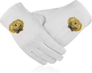 Gants de maçonnerie Uzair Umair Past Master Gold, grande taille, 100% coton, vente en gros à bas prix, pour hommes et femmes. - Product Image 3