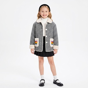 Giacca in Tweed per Bambine, Cappotto in Lana a Quadri, Giacca Invernale per Bambini con Fodera in <span class=keywords><strong>Pelliccia</strong></span> Sintetica, Cappotto in Pile per Bambini, Boutique - Product Image 1