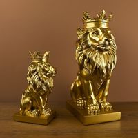 Statue de Lion Couronné Moderne en Résine, Sculpture Artistique, Figurine Animale, Décoration d'Intérieur pour Salon, Hall d'Entrée, Artisanat Décoratif pour la Maison