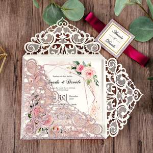 Couleur <span class=keywords><strong>or</strong></span> <span class=keywords><strong>Rose</strong></span> paillettes carrées découpées au Laser Invitation de mariage avec enveloppe fête université carte d'invitation - Product Image 4