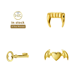 Lotus Wholesale 9K 14K 18K Solid Real Gold Key Lock <strong>Tooth</strong> Heart WingFine Earrings Necklace <strong>Charms</strong> Pendant Jewelry - Product Image 1