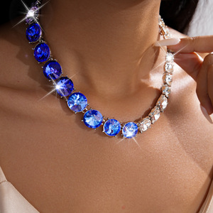Collier à pampilles en strass rond dégradé pour femmes, bijoux élégants avec incrustation de diamants brillants, idéal pour mariage et soirée - Product Image 5