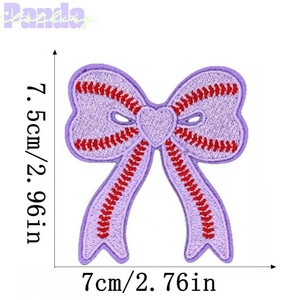 Handmade 2.96Inch Bóng Chày Thêu Vá Bow Hình Dạng Side Bow Iron-On Phong Cách Cảm Thấy Ủng Hộ Vá - Product Image 4