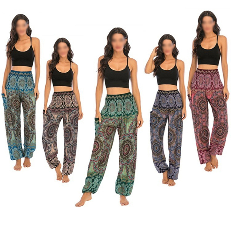 AvaCostume Pantaloni Harem da donna con spacco alto, stile hippie, Nero, S