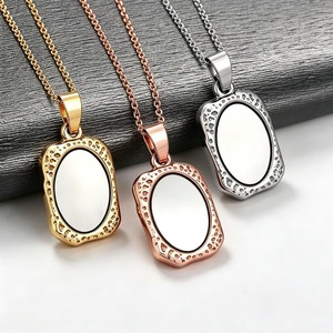 Collier pendentif miroir tendance en acier inoxydable à bords martelés pour femmes et hommes, breloques DIY, chaîne, accessoires de bijoux en métal, cadeau - Product Image 3